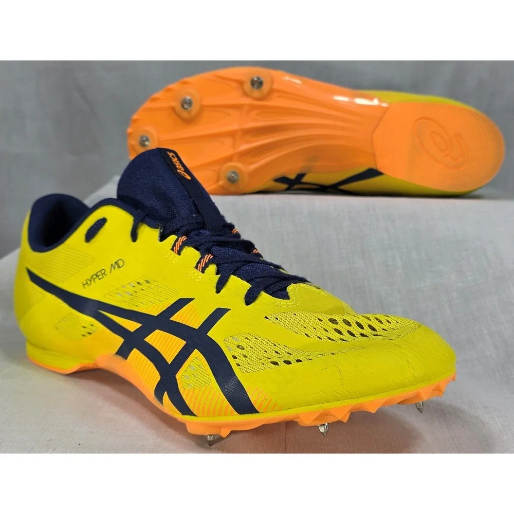 Asics Hyper MD 8 Track Field Spikes Men's 10 Yellow Navy Blue‎ Racing Shoes